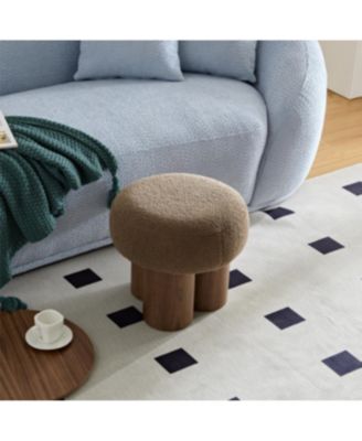 W8017-1 lamb wool seat barrel PVC pipe with walnut veneer Mushroom stool