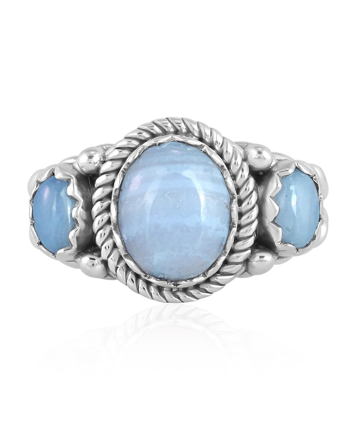American West Jewelry Sterling Silver Blue Lace Agate 3-Stone Ring