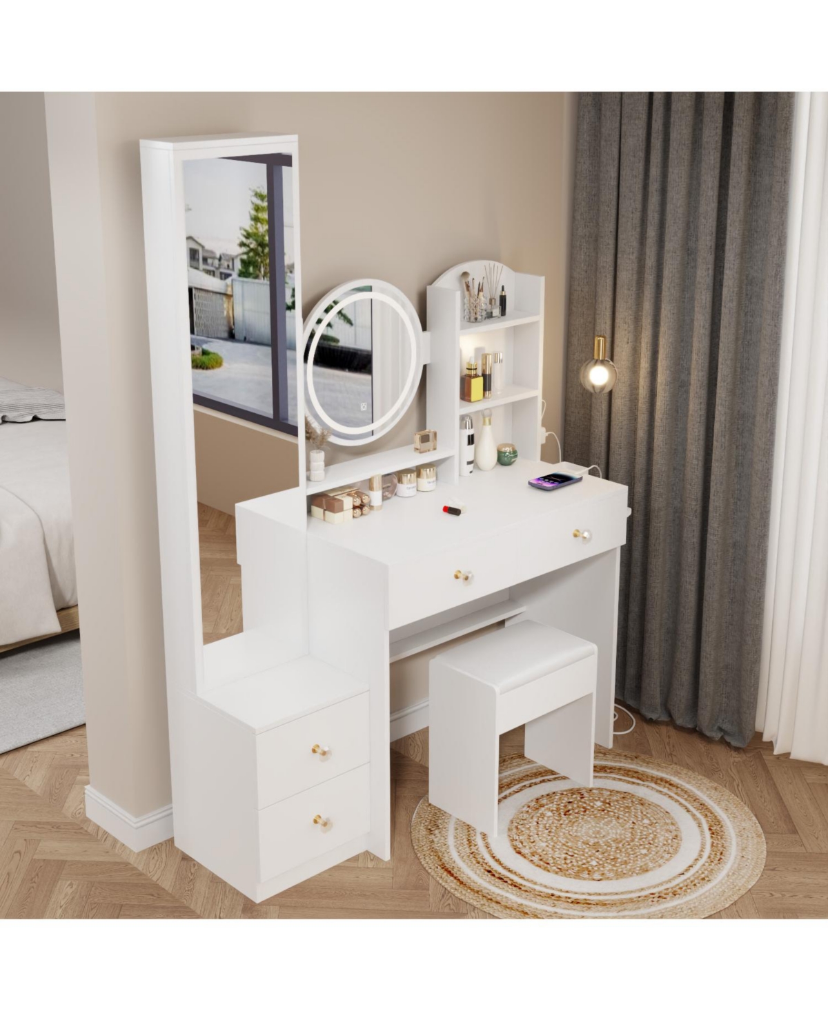 Streamdale Furniture Chic Vanity with Led Lights and Video Guide