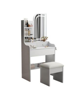 Sturdy Makeup Table with Adjustable LED Mirror and Ample Storage