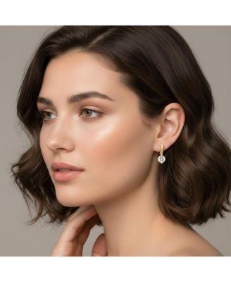 14K Gold Plating or White Gold Plating Clear Moissanite Drop Hoop Earrings