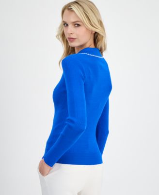 Women's Whipstitch Trim Ribbed Knit Sweater