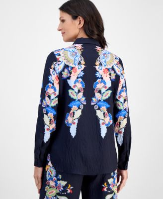 Women's Paisley-Print Hidden-Placket Blouse