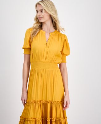 Women's Puff-Sleeve Tiered Midi Dress