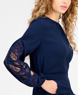 Women's Embroidered-Sleeve Crewneck Blouse