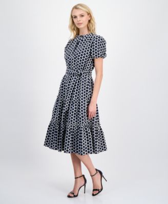 Women's Embroidered Tie-Waist Midi Dress