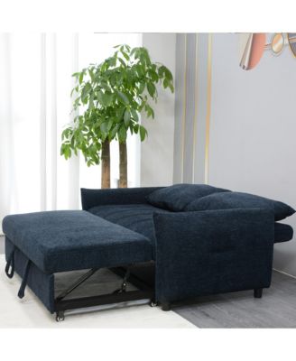 58" Navy Fabric Futon Sofa Bed - Adjustable Backrest