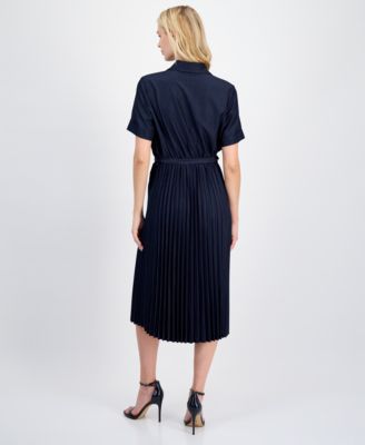 Women's Belted Button-Front Midi Dress