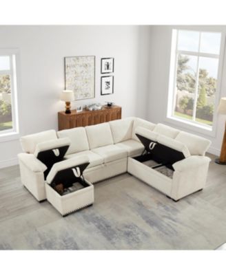 97" L-Shaped Chenille Sectional Sofa with Ottoman