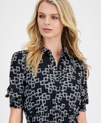 Women's Printed Collared Midi Dress