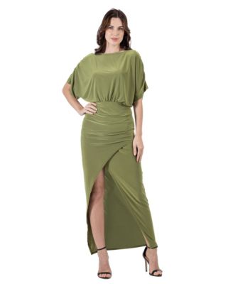 Women's Boat Neck Batwing Sleeve Slit Maxi Dress