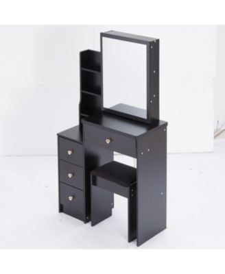  Compact Vanity Set Sliding Mirror, Storage Drawer, Cushioned Stool, EPA/GCC/UL Certified