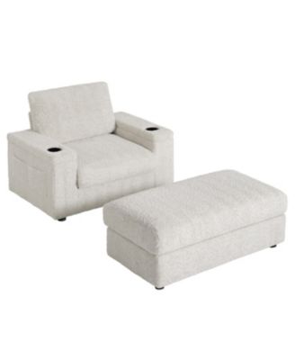  42" Oversized Faux Fur Chaise Lounge with Storage and Cup Holders