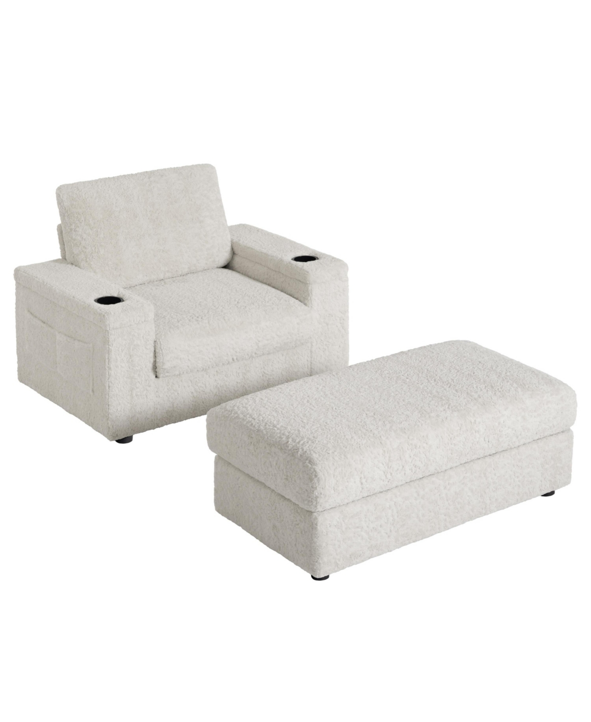 Streamdale Furniture 42" Oversized Faux Fur Chaise Lounge with Storage and Cup Holders