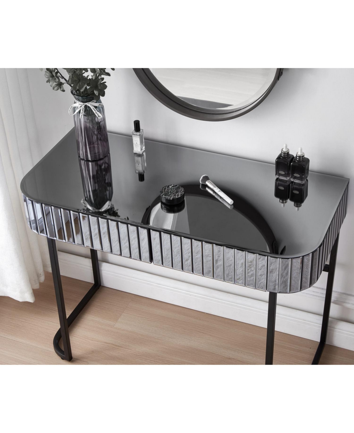 Streamdale Furniture + Vanity Table + Stainless Steel + Mirrored + Drawers