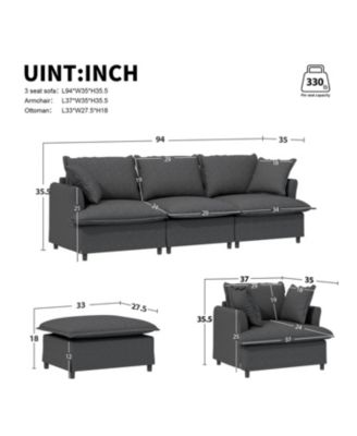 Oversized Single Sofa Module for Sectional Sofa, Wide Chenille Armchair with Pillows