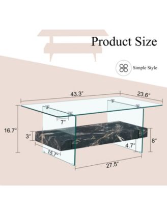 Streamdale Modern Two-Tier Coffee Table Glass and Marble Pattern