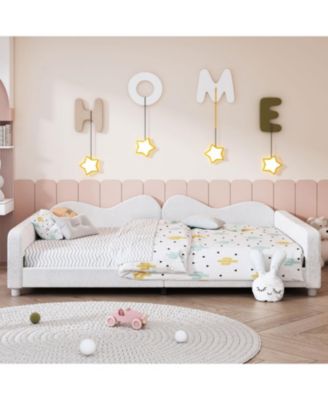 Full size Upholstered Daybed, Sherpa Fabric Sofabed with Cloud-Shaped Backrest, No Box-spring Needed