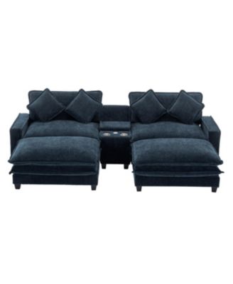 Chenille Sectional Sofa w/Ottomans USB Cup Holders & Storage