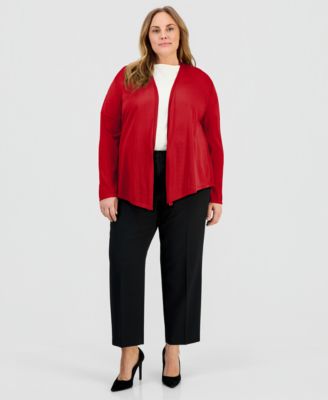 Plus Size Open-Front Stitch-Detail Sweater