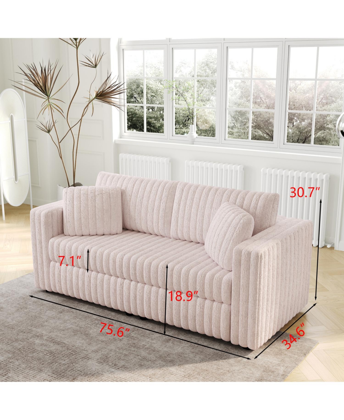 Streamdale Furniture 75.6" Light Pink Modular Sofa - Modern Plush & Comfortable