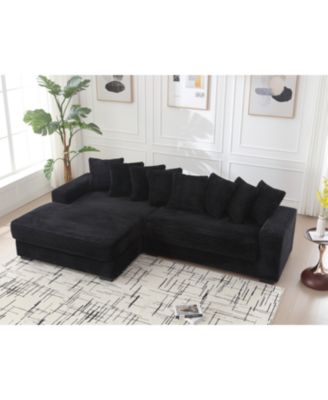 Oversized Corduroy L Shaped Sofa with Chaise & 8 Pillows