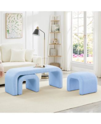 U-Shaped Teddy Ottoman Bench Set of 3