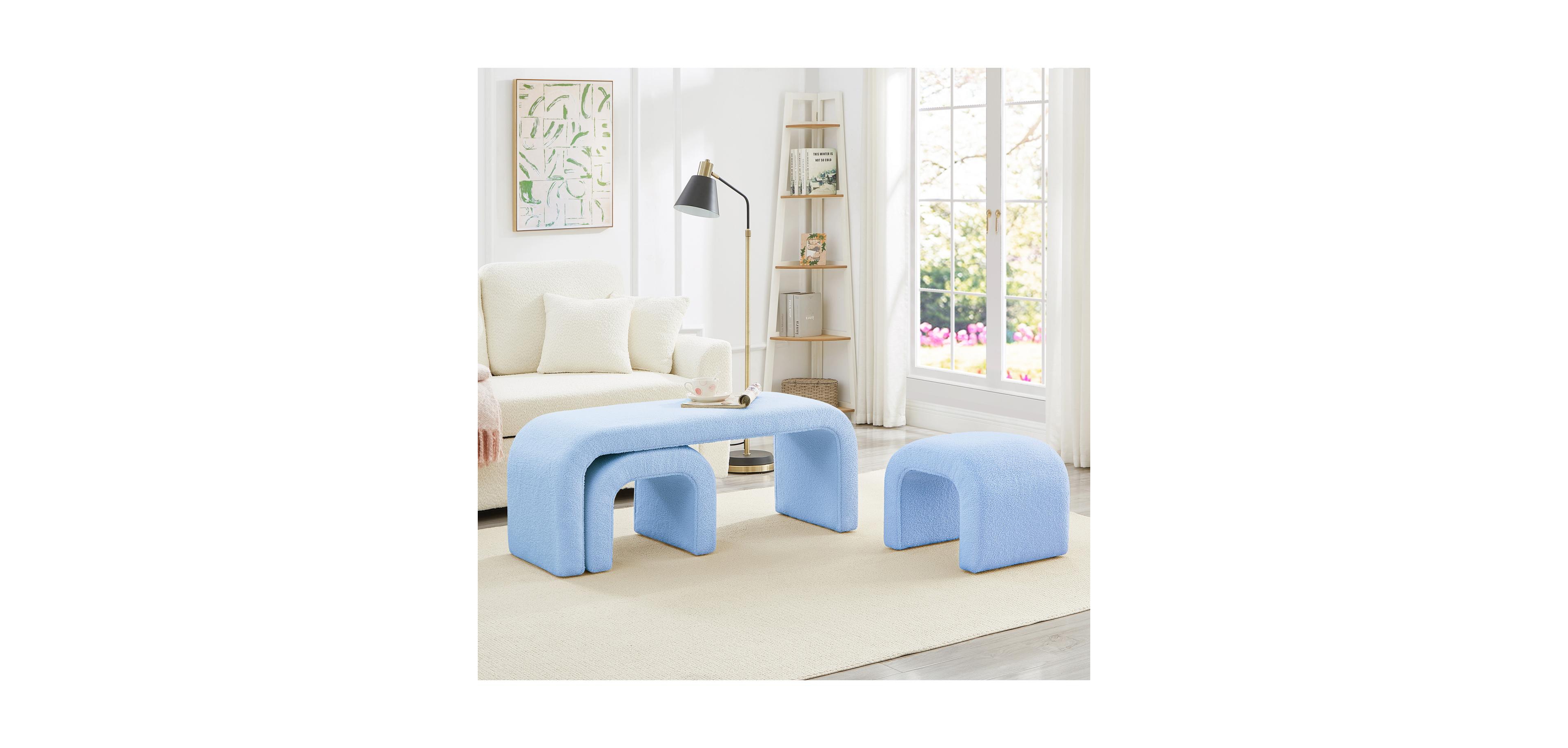 Streamdale Furniture U-Shaped Teddy Ottoman Bench Set of 3