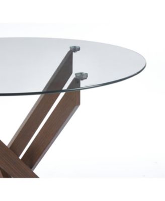 Modern Glass Dining Table Walnut Metal Legs