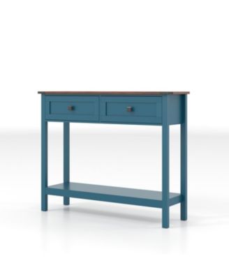 Farmhouse Console Table - 2 Drawer & Shelf - Pagoda Blue