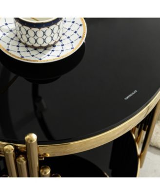 Black Glass Top Gold Round Side Table