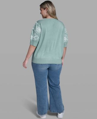 Plus Size Floral Printed Sleeve Sweater