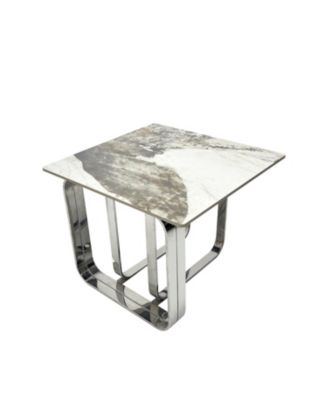 Sintered Stone End Table Silver Metal Frame
