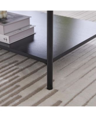 Upholstered Ottoman Coffee Table with Storage Shelf - Charcoal