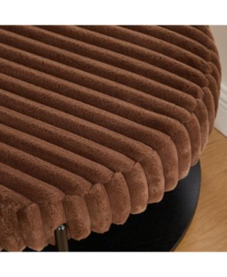 Upholstered Round Ottoman Coffee Table with Storage Shelf - Brown