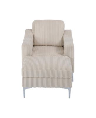 Convertible Corduroy Sectional Sofa with Ottoman - Beige