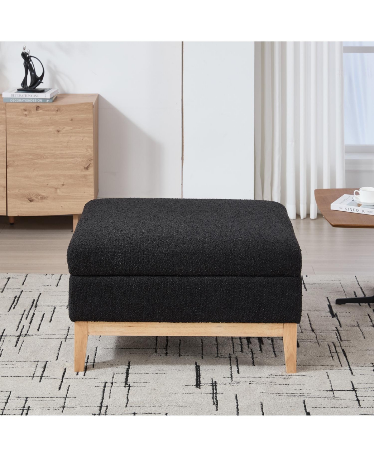 Streamdale Furniture 33.86" Square Storage Ottoman/Coffee Table - Black Boucle