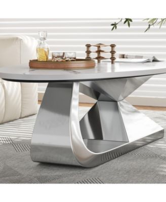 Sintered Stone Coffee Table with Stainless Steel Base