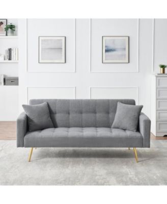 71.7 - inch Grey Teddy Fleece Sofa Bed with Two Included Throw Pillows