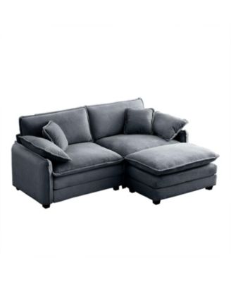 Grey Corduroy 2-Seater Sofa with Ottoman