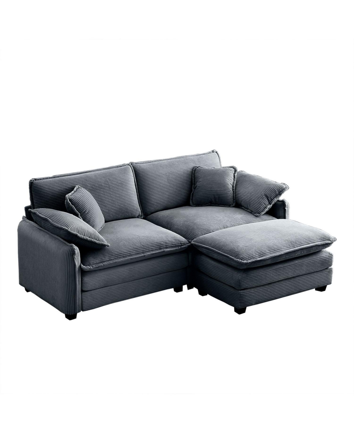 Streamdale Furniture Grey Corduroy 2-Seater Sofa with Ottoman