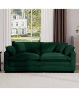 Green Corduroy Modern Sofa with 4 Pillows