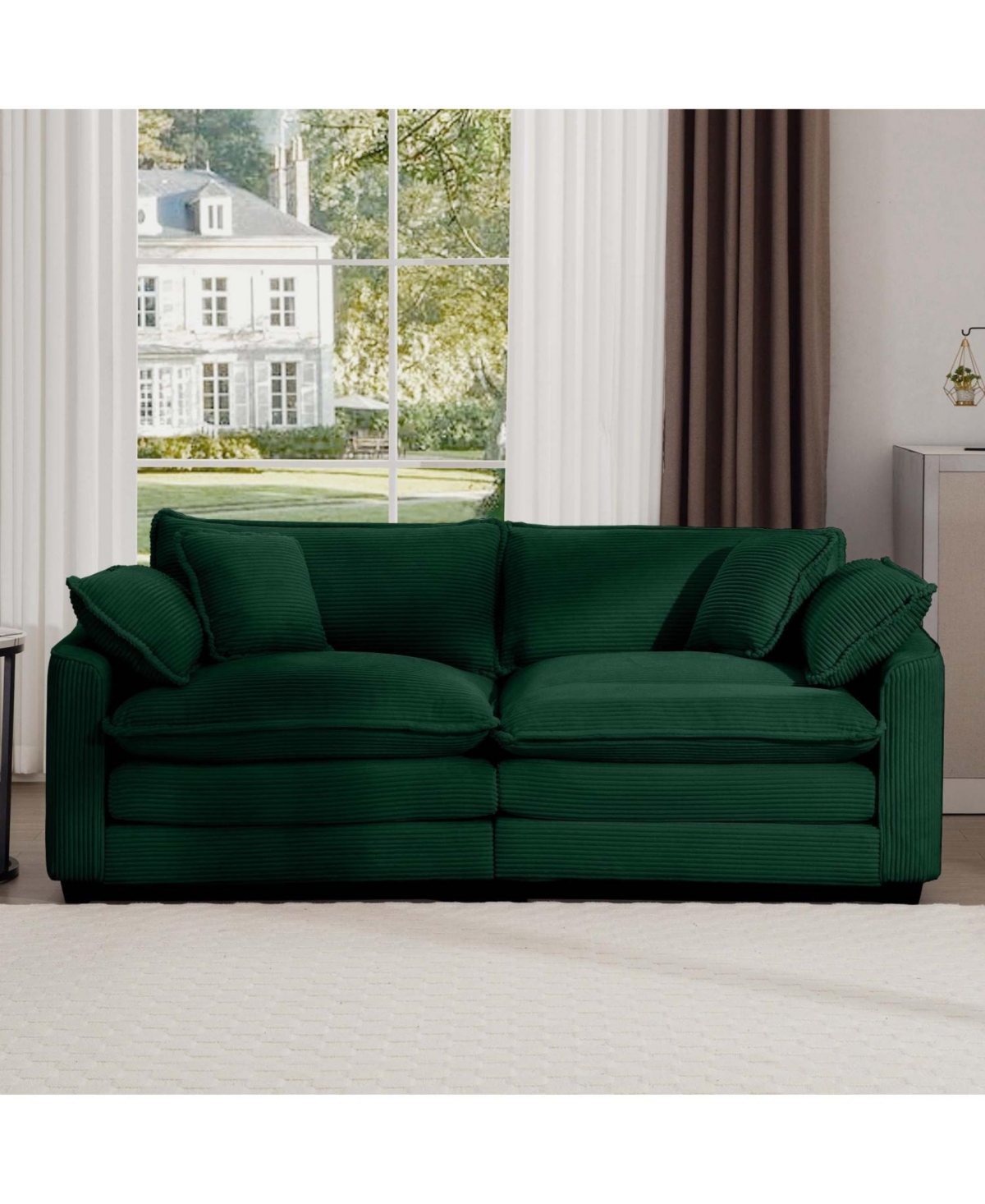 Streamdale Furniture Green Corduroy Modern Sofa with 4 Pillows