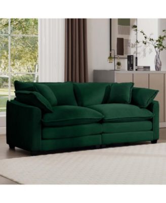 Green Corduroy Modern Sofa with 4 Pillows