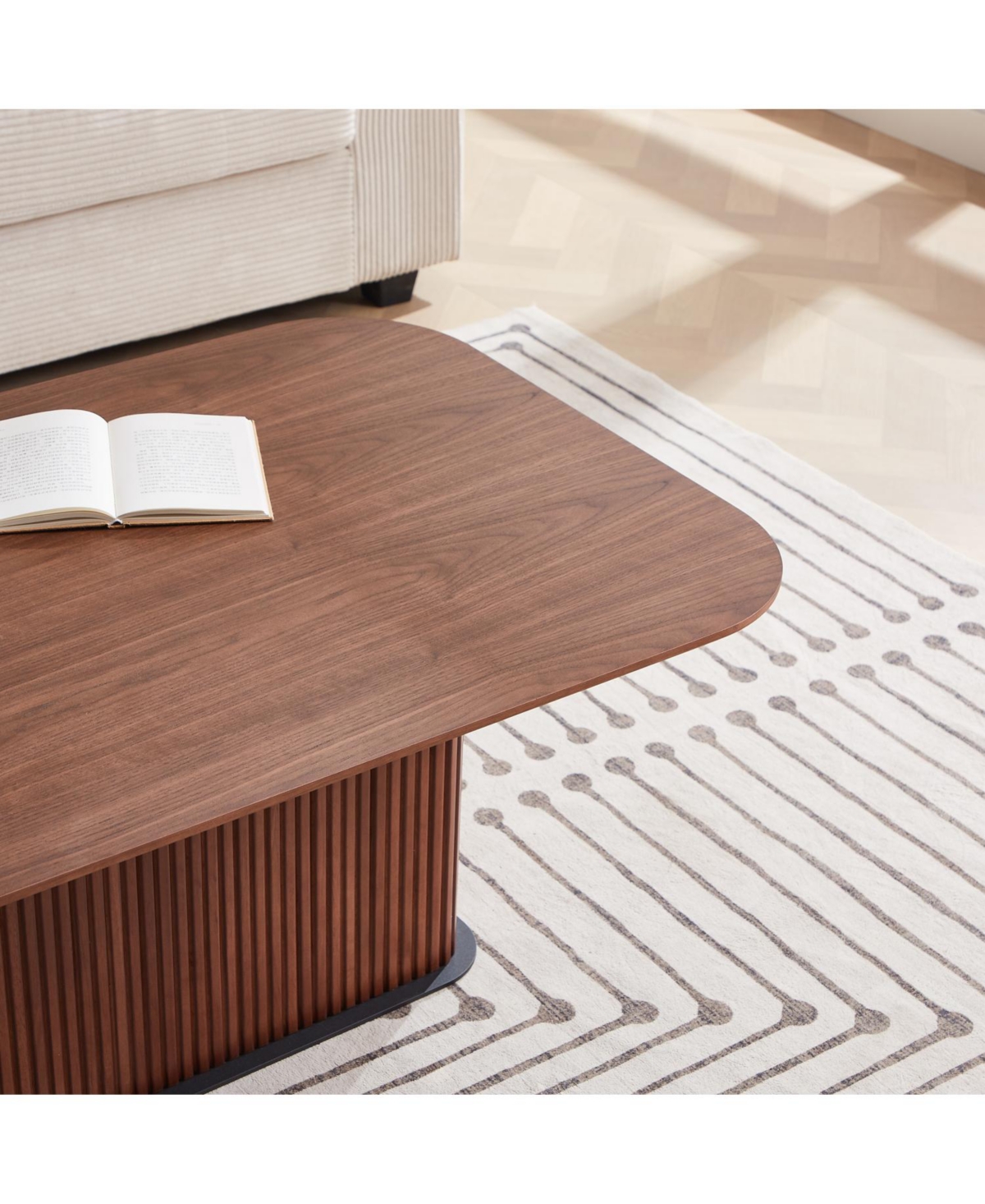 Streamdale Furniture Coffee Table Walnut Wood Surface and Black Metel Feet