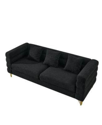 81" Oversized 3-Seater Black Teddy Sectional Sofa