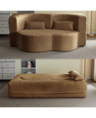 Convertible Corduroy Floor Sofa Bed with Pillows