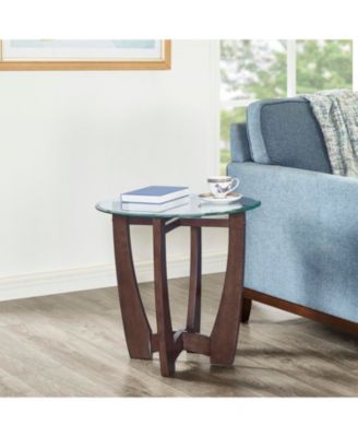 Streamdale 23.5" Round Glass Coffee Table - Cherry Finish