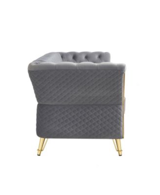 Modern Tufted Velvet Sofa 87.4 inch for Living Room Light Grey Color