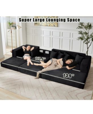 Oversize Cloud Sectional Couch, L-Shape Sofa Bed, 8 Pillows, Corduroy, Black